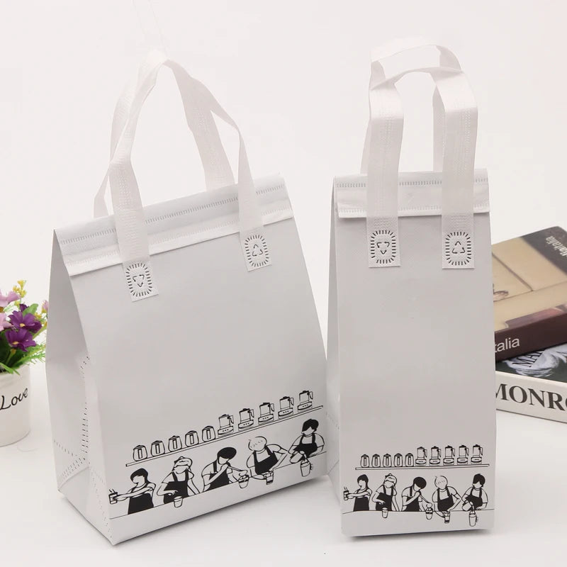 Portable Insulated Non-Woven Cooler Bag Custom Logo Reusable Thermal Disposable Lunch Bag Cartoon Pattern Food Iced Cooler Bag