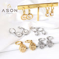 Ason Fashion Jewelry 18K Gold Plating Shell Moon Round Latest Pearl Earrings Summer Women 316l Stainless Steel Hoop Earrings