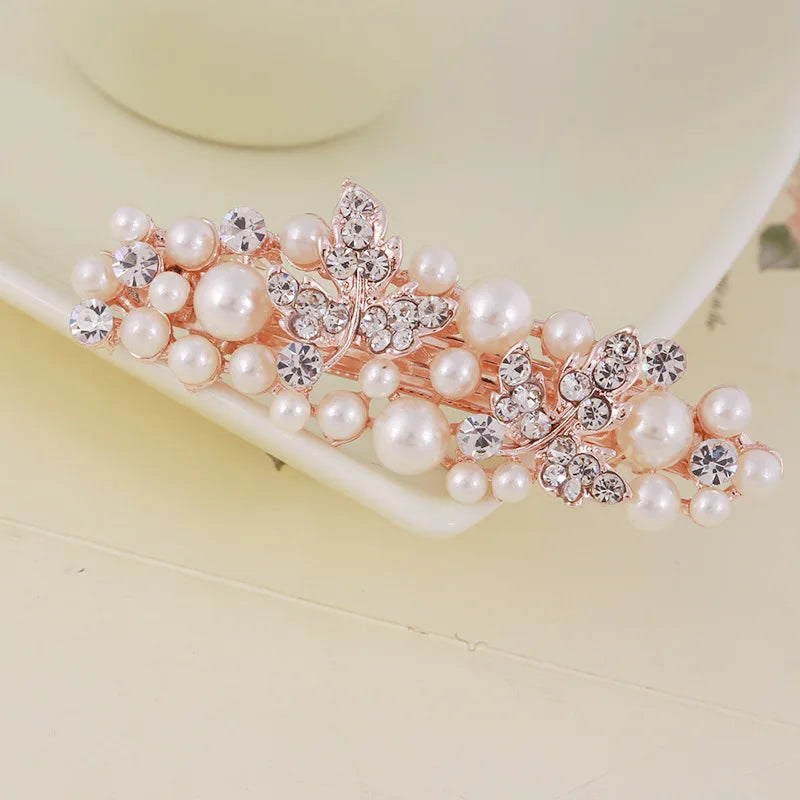 Women Fashion Pearls Rhinestones Barrette Handmade Zircon Hair Jewelry Accessories Wedding Hair Accessories
