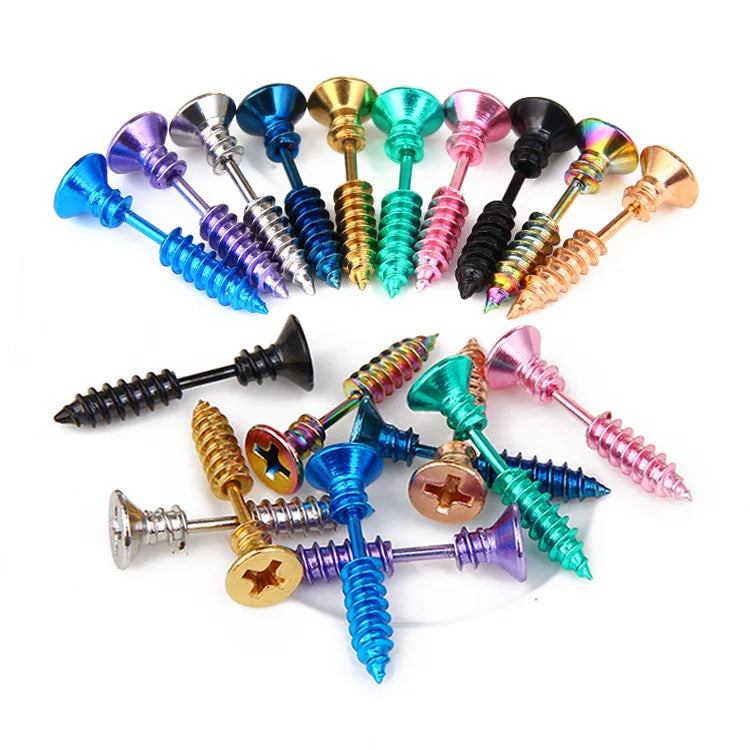 Funny Lag Spike Shaped Woman Men Punk Style Hip Hop Stainless Steel Screw Back Stud Earrings Jewelry