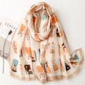 Latest Design Fancy Cat Pattern Cotton Scarves Shawls Women Long Large Cotton Head Scarf Luxury Animal Print Viscose Hijab Scarf