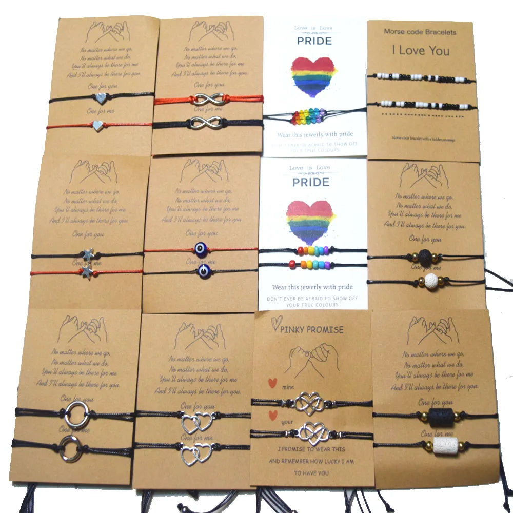 Handmade Bohemian String Rope Cord Braided Woven Make a Wish Bracelet Friendship Morse Cod Lucky Bracelets Jewelry Set