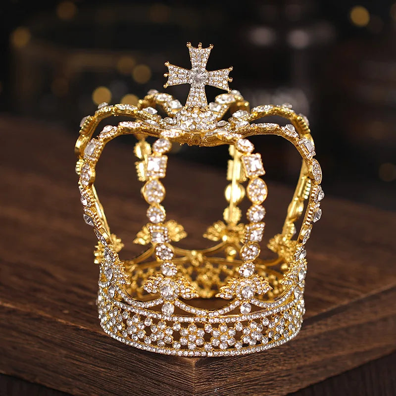 Luxury Baroque Adult Crown Tiara Round Princess Crown for Rhinestone Wedding and Processing Crown Accessories