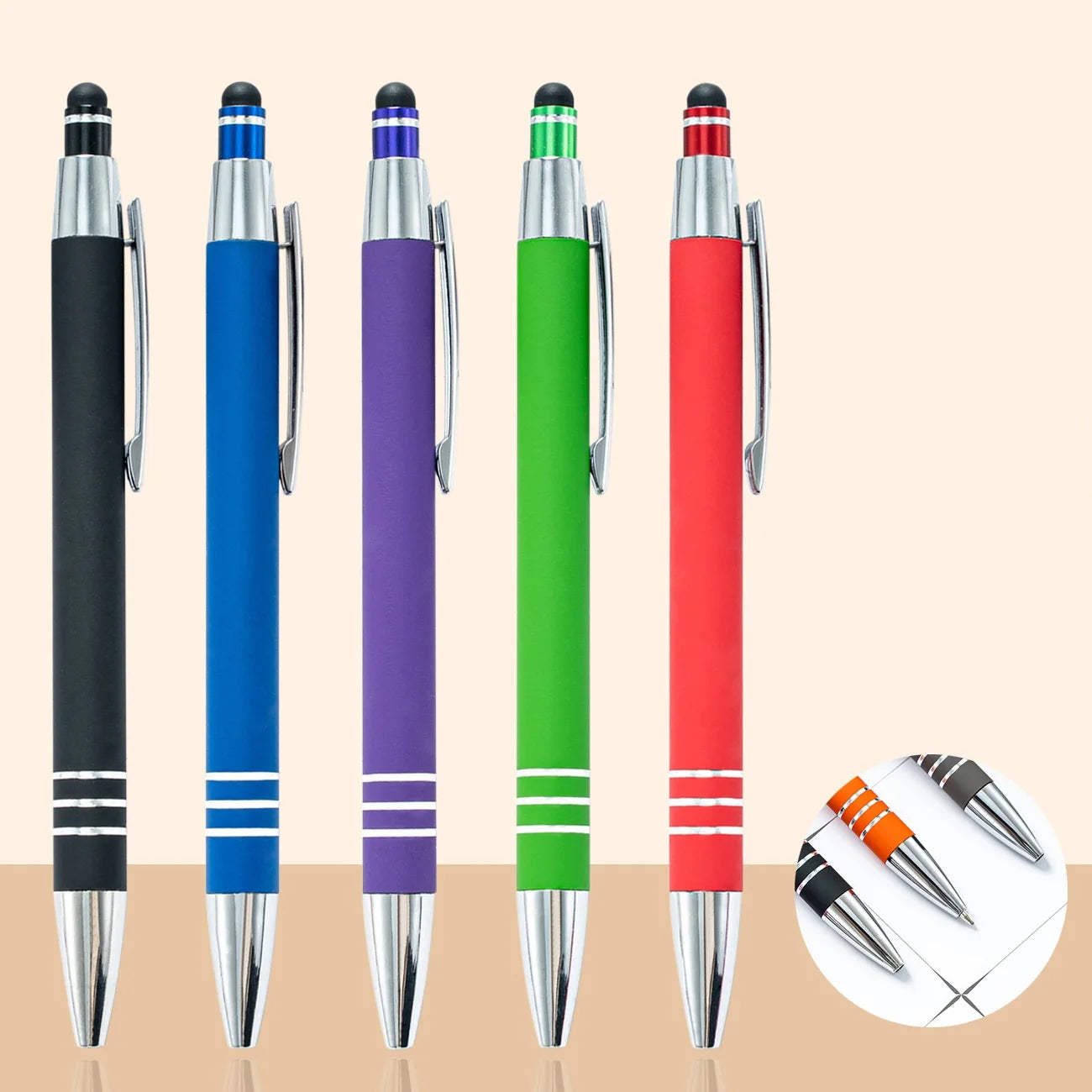 Rubber and Plastic Spray Advertising Button Ballpoint Pen Specially Designed Laser logo Business Metal Touch Screen Pen