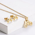 Stainless Steel 18K Gold Bike Charm Necklace Earrings Set Inspirational Cycling Bicycle Pendant Necklace Earrings Jewelry Set
