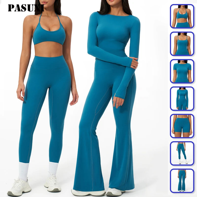 PASUXI Long Sleeve Sportswear Women Suit Fitness Seamless Sports Suit Workout Clothes Tracksuit Sports Outfit Gym Clothing Wear