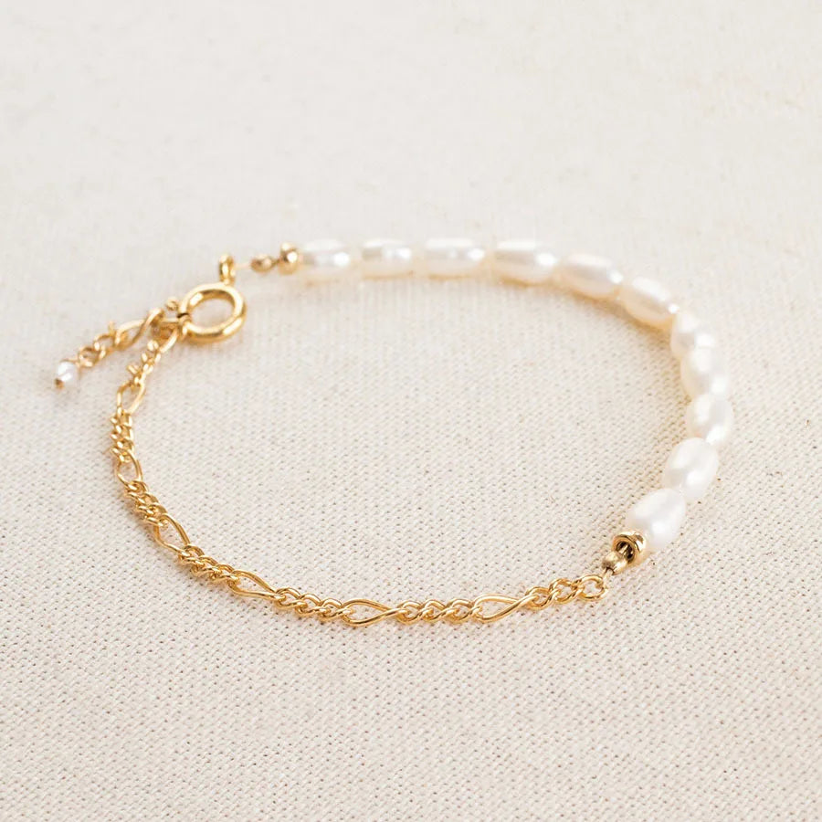 Customized Gold Bracelet Titanium Steel 18K Gold PVD Plated Chain Freshwater Pearls Beaded Bracelet