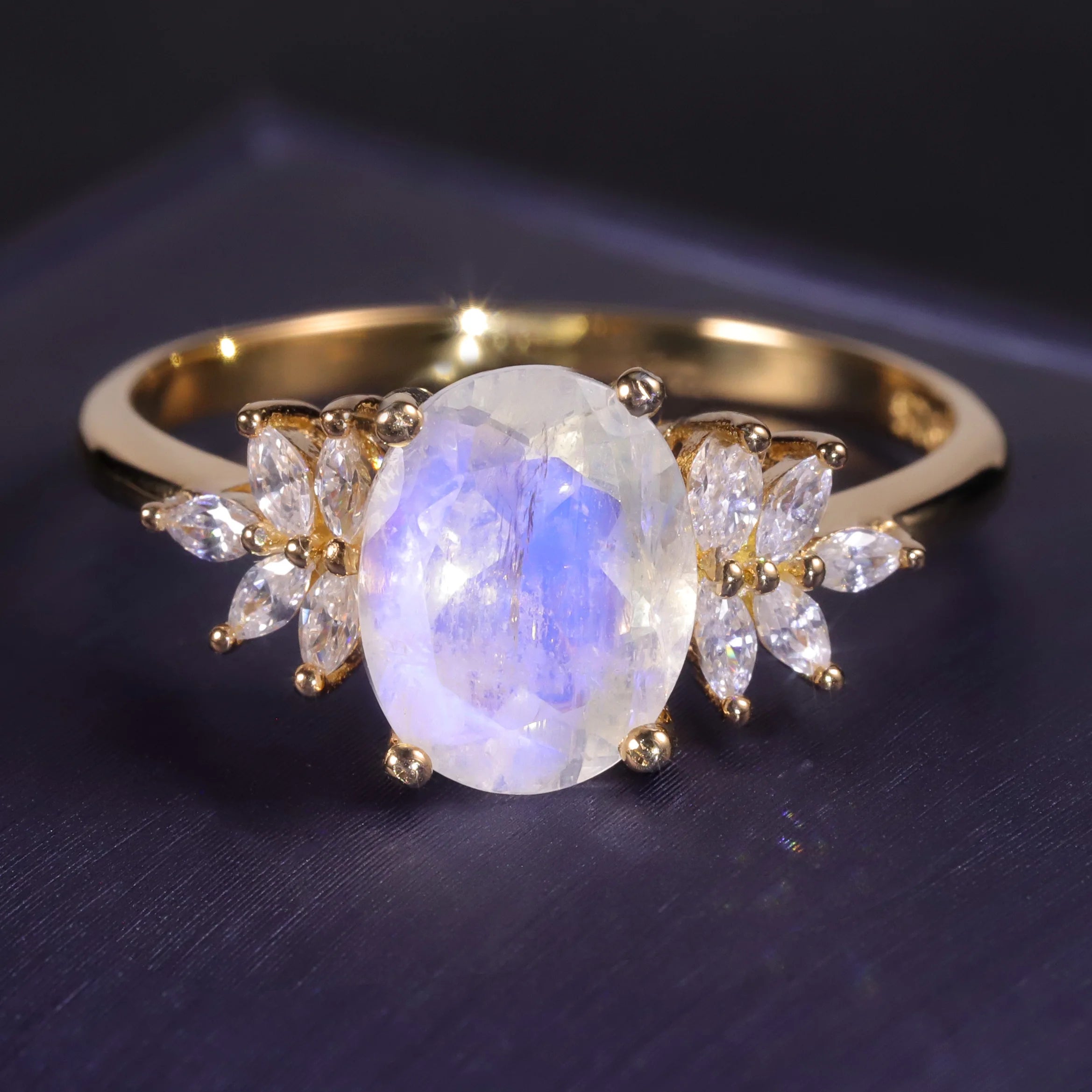 Abiding Jewelry Oval 8x10mm Cluster Olive Branch Milky Blue Moonstone Statement Rings Engagement Promise Band 925 Silver Ring