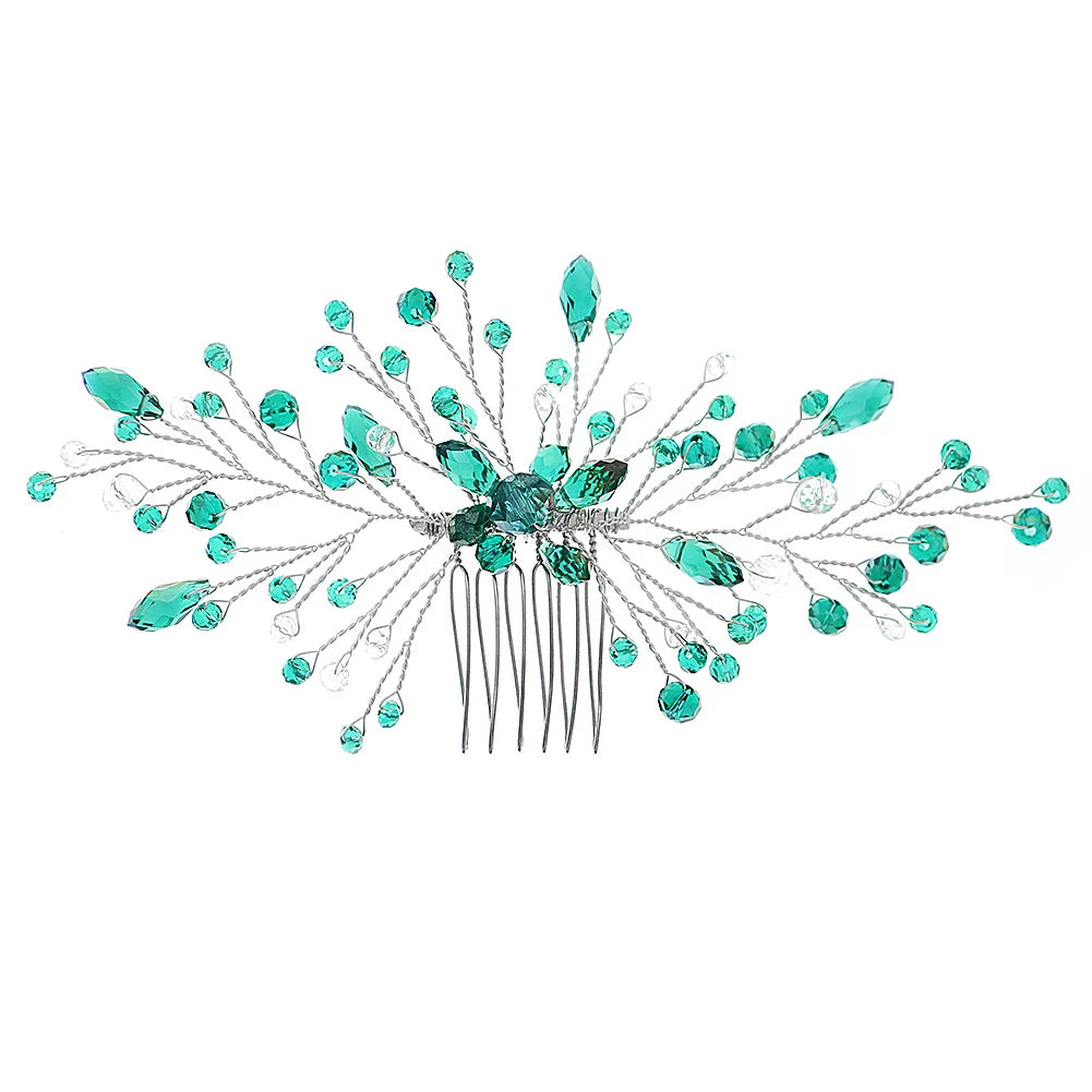 Wholesale Sweet Princess Green Crystal Handmade Wedding Hair Comb Girls Hair Accessories Headdress for Bride