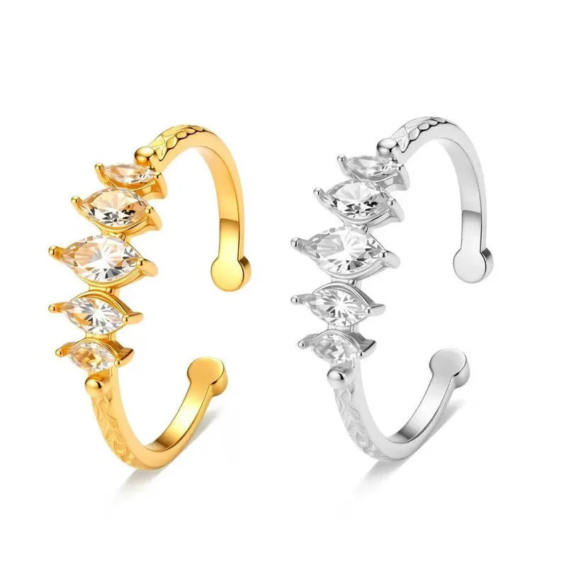 PVD Gold-plated High-end Micro-pave Zircon diamond Ring Stainless Steel Adjustable Couple Rings Party Prom Fashion Jewelry MegaBDM