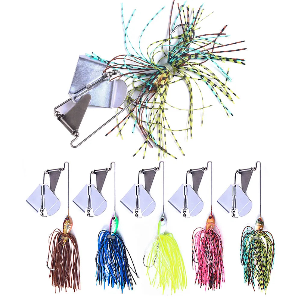 Wholesale SB014 14cm 16g Metal Rotating Sequined Bearded Buzz Spinner Baits Spoon Fishing Lures with Silicone Skirts