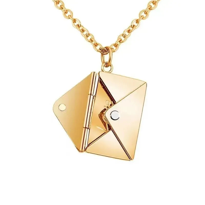 Wholesale Custom Card Removable 18k Gold Plated Stainless Steel Envelope Pendant Necklace Jewelry