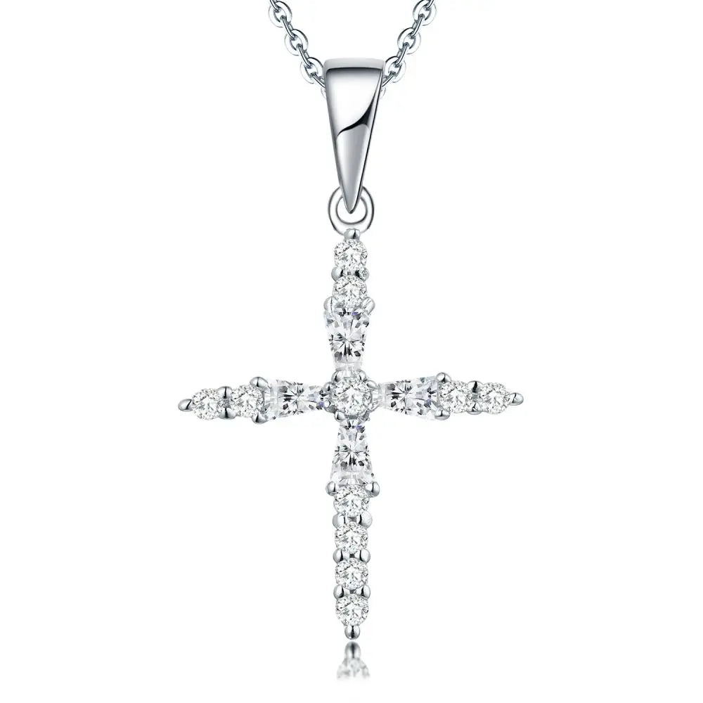 Customized Cross Necklace Christmas Gift Jesus Pendant Plated Silver Cz White Gold Necklaces Trendy Fine Jewelry
