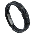 Holiday Gift Bracelet Jewelry Punk Stainless Steel Double Bracelet Wide Braided Leather Rope Bracelet for Women Men