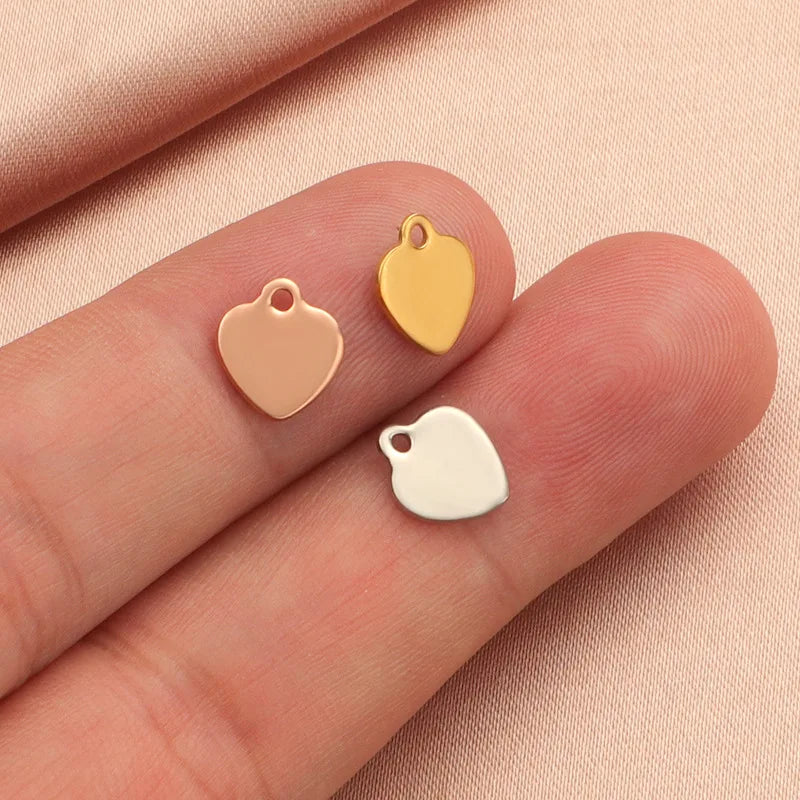 Tiny Heart Charms Pendant Jewelry Stainless Steel Metal Tags Custom Engraved logo
