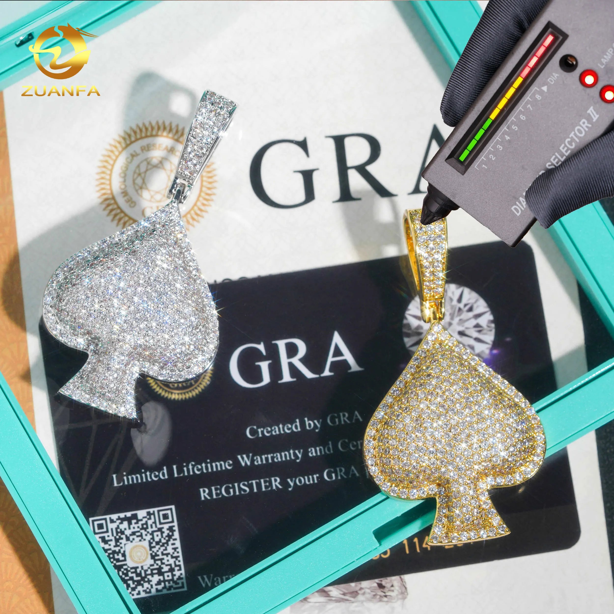 Fashion Playing Card Spade Custom Pendant 925 Silver Hip Hop Pendant Bling Bling Heart Spade VVS Moissanite Pendant for Necklace