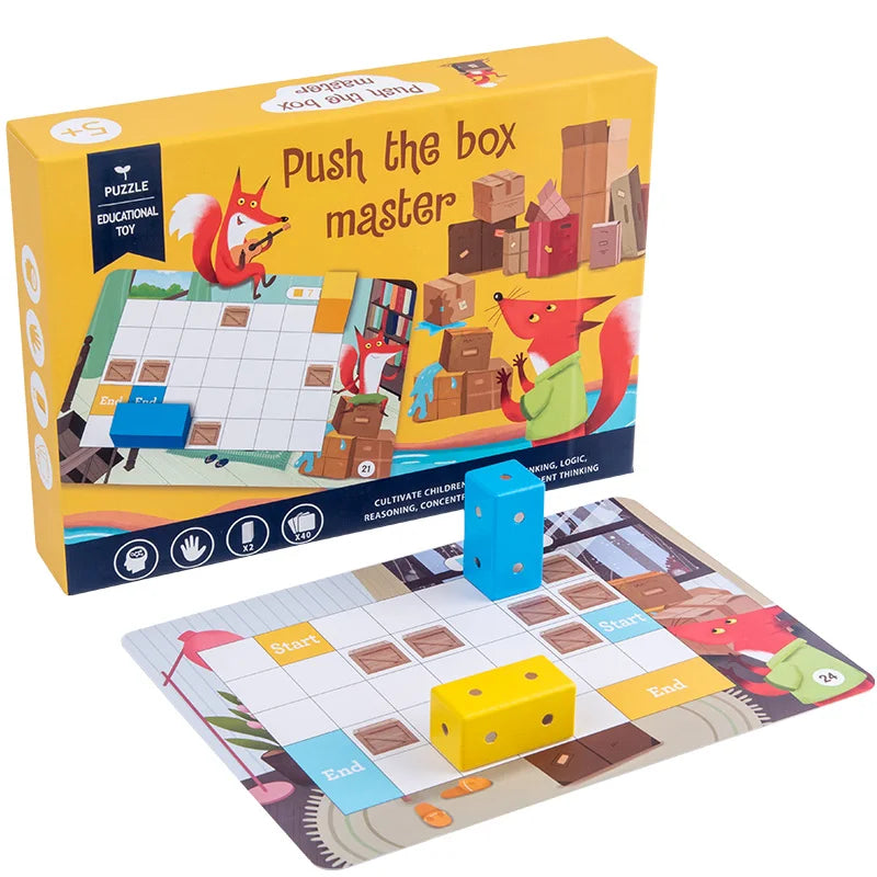 2025 Children's Educational Toys 40 Cards Little Fox Pushing Box Maze Assemble Wooden Magnetic Building Blocks
