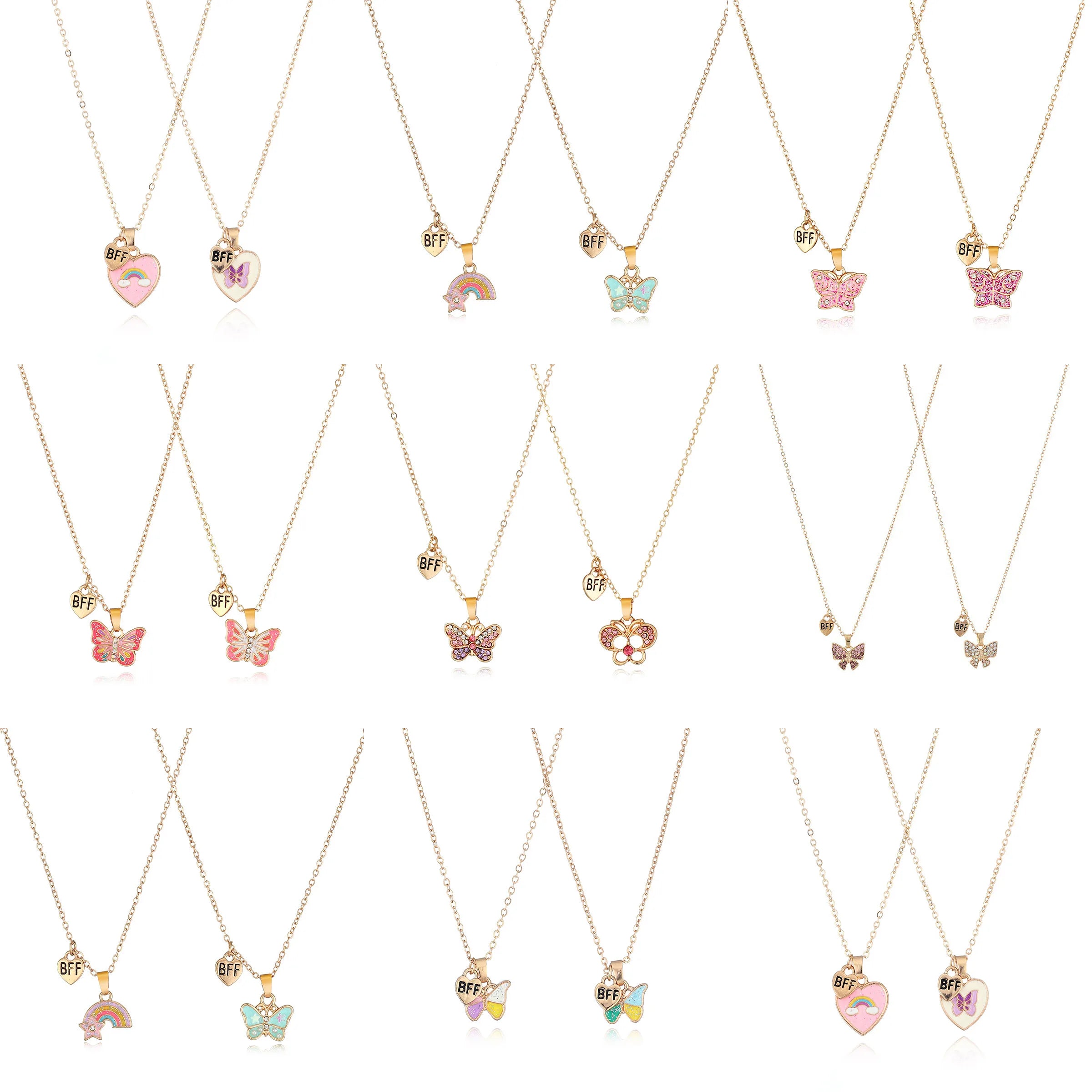 2Pcs/Set Butterfly Best Friend Necklaces Friendship Imitation Pearl Pendant Alloy Silver Plated Trendy Birthday Gifts with Card