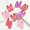 New Glitzy Pink Valentine XOXO Letter Glitter Romantic Love Pendant Sweet Girl Jewelry Acrylic Drop Earrings for Women Girls