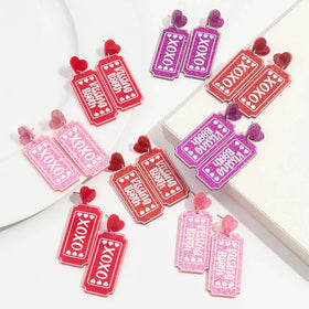 New Glitzy Pink Valentine XOXO Letter Glitter Romantic Love Pendant Sweet Girl Jewelry Acrylic Drop Earrings for Women Girls