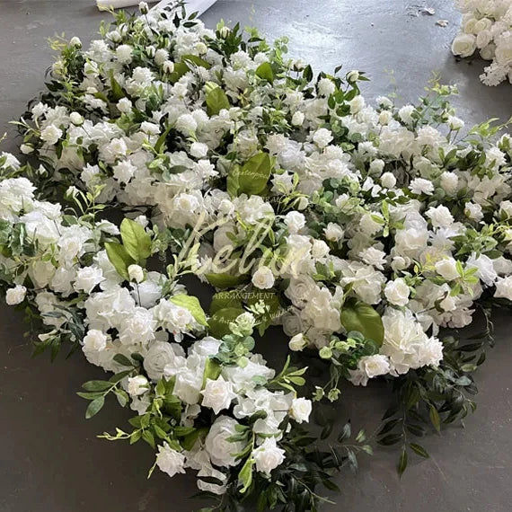 GJ-FRN036 10 ft Ceremony Wedding Artificial Flower Runner Backdrop Decor Table Runner White pink Silk Flowers Runner