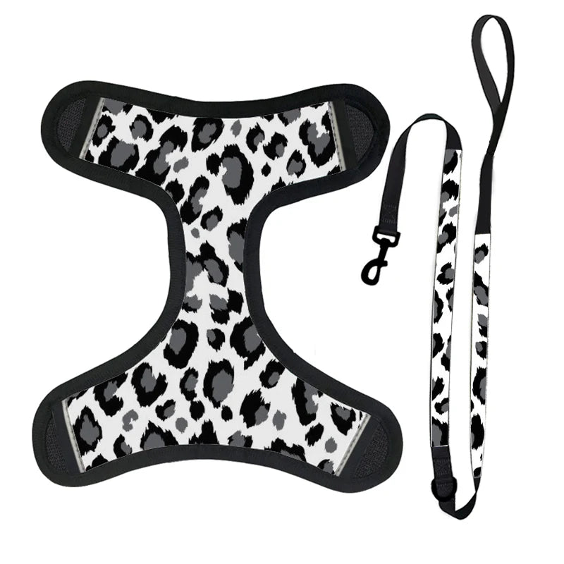 Leopard Print Dog Leash and Harness Set Pattern Polyester Reflective Chest Harness Small Dog Best Dog Harness