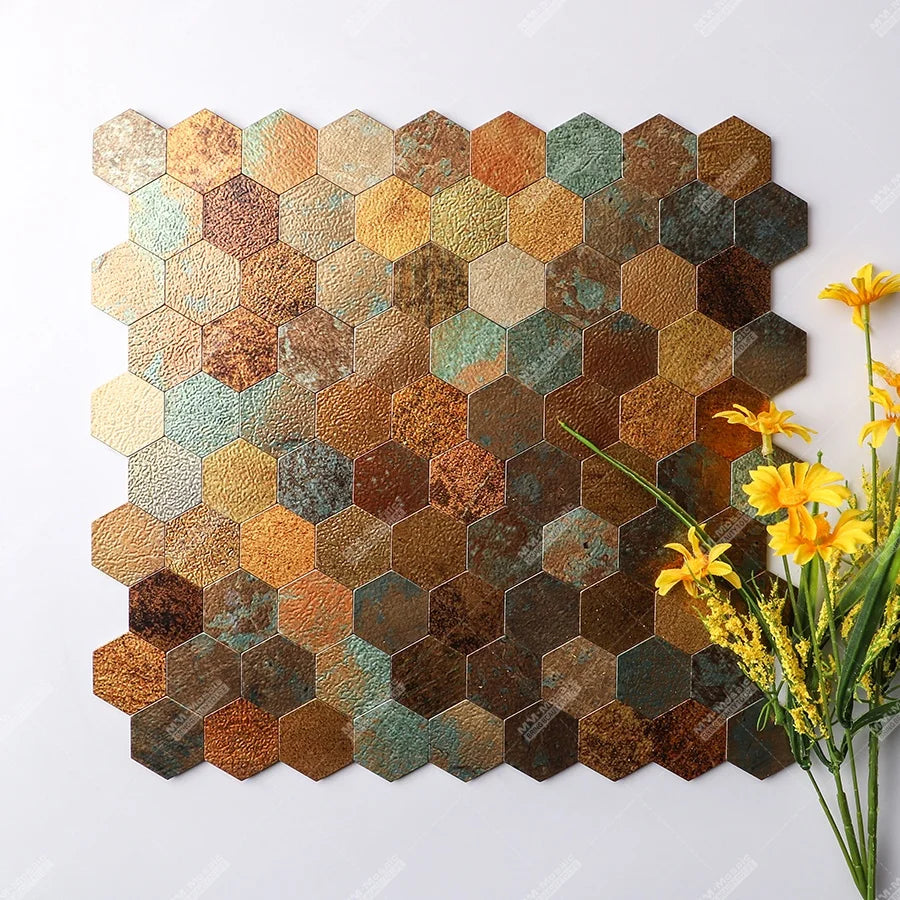 Hexagon Aluminium Plastic Composite 3d Self Adhesive Pvc Vinyl Wall Modern Bathroom Kitchen Backsplash Tile Peel and Stick