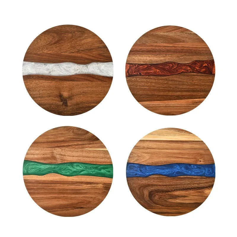 Acacia Wood Cutting Board with Resin Splicing Creative 25cm Sustainable Dishwasher Safe Kitchenware for Food Cutting Serving