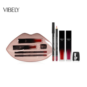Wholesale Makeup Nude Matte Waterproof Lasting 2 in 1 Lip Liner Lip Gloss Set