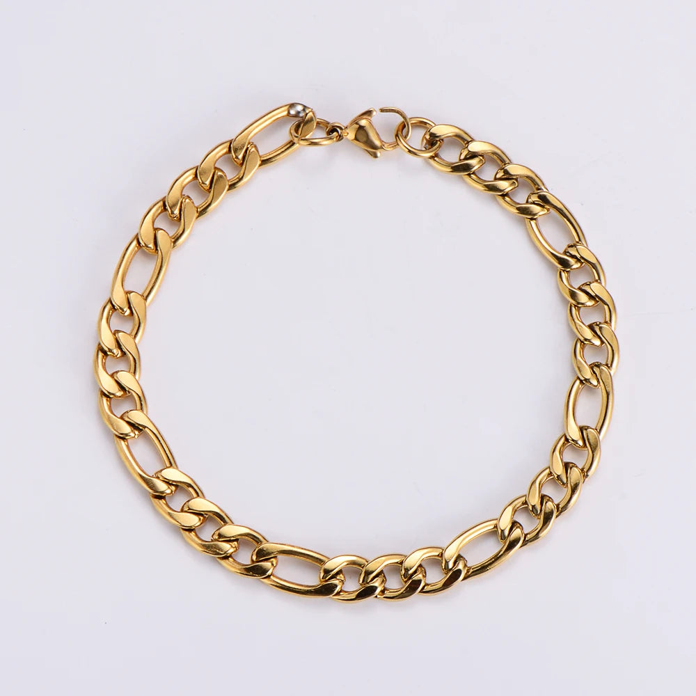 Classic Unisex Stainless Steel Gold Plated Bracelet Fashion Jewellery with Geometric Figaro Link Chain for Men and Women