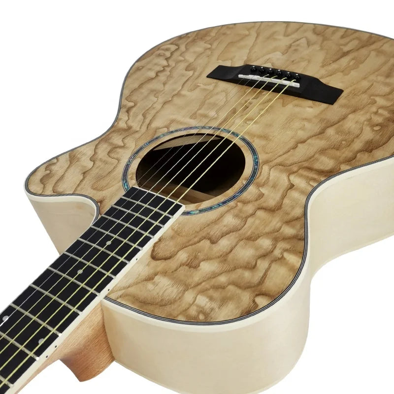 Aiersi Brand Custom logo Natural Colour Ash Body 40 Inch Cutaway Acoustic Guitar Cheap Price Folk Instrument Faster Shipping