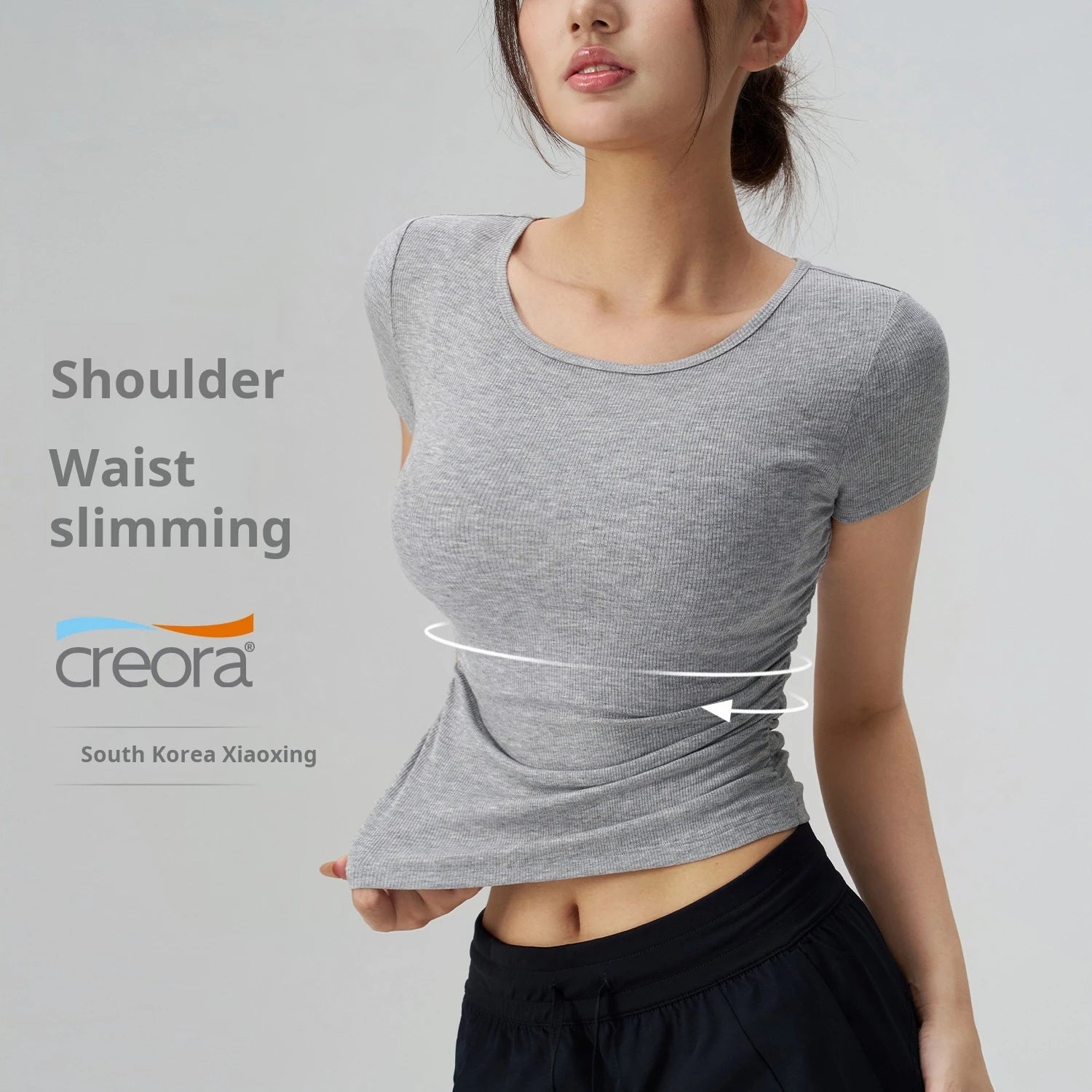 Ribbed slim yoga clothes shoulder cinched short sleeved women's sports T-shirt running and fitness clothes summer tight fitti