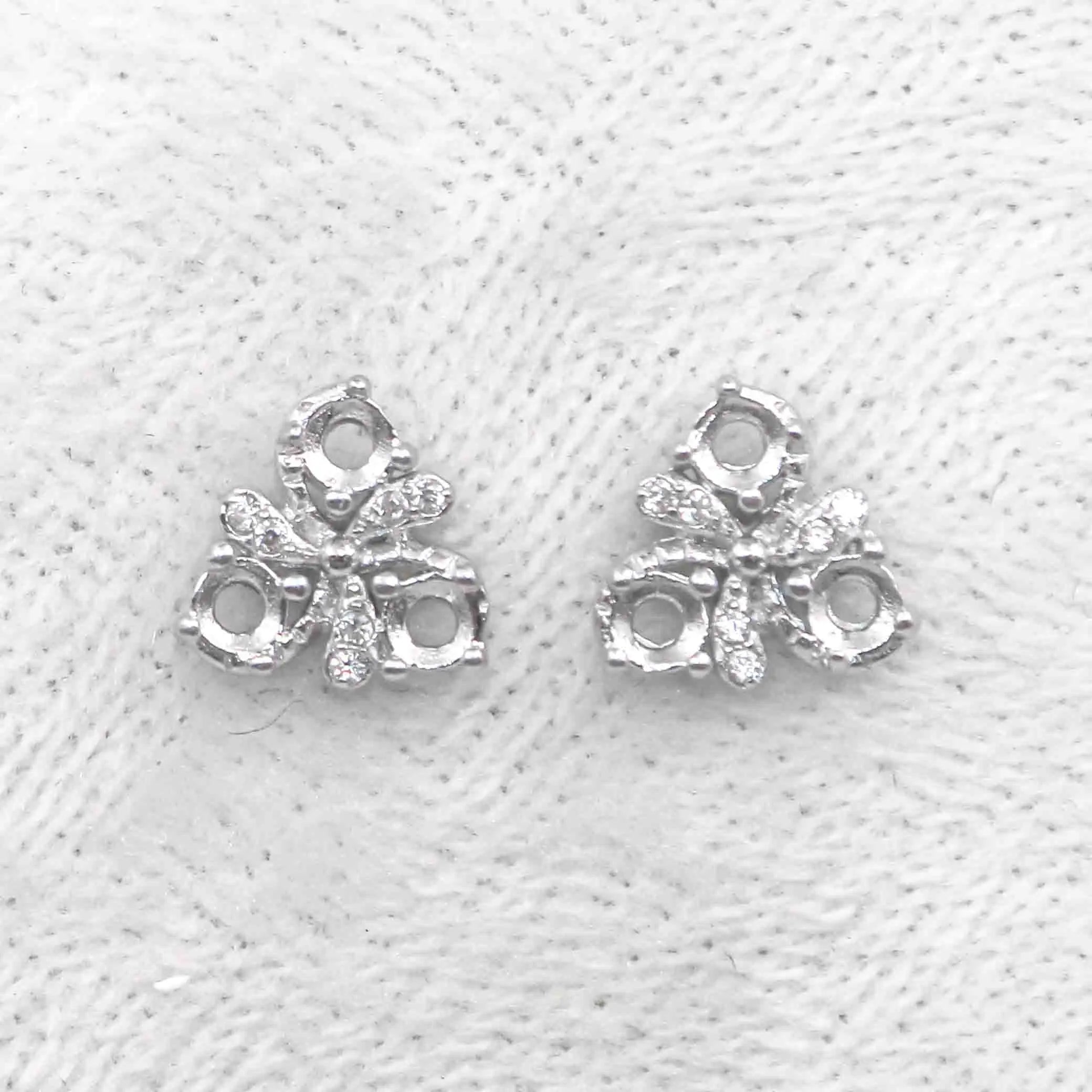 Sterling Silver 3*3mm Semi Mount Stud Earrings Empty Support Blank Claws Setting S925 Base Without Center Stone for DIY Inlay