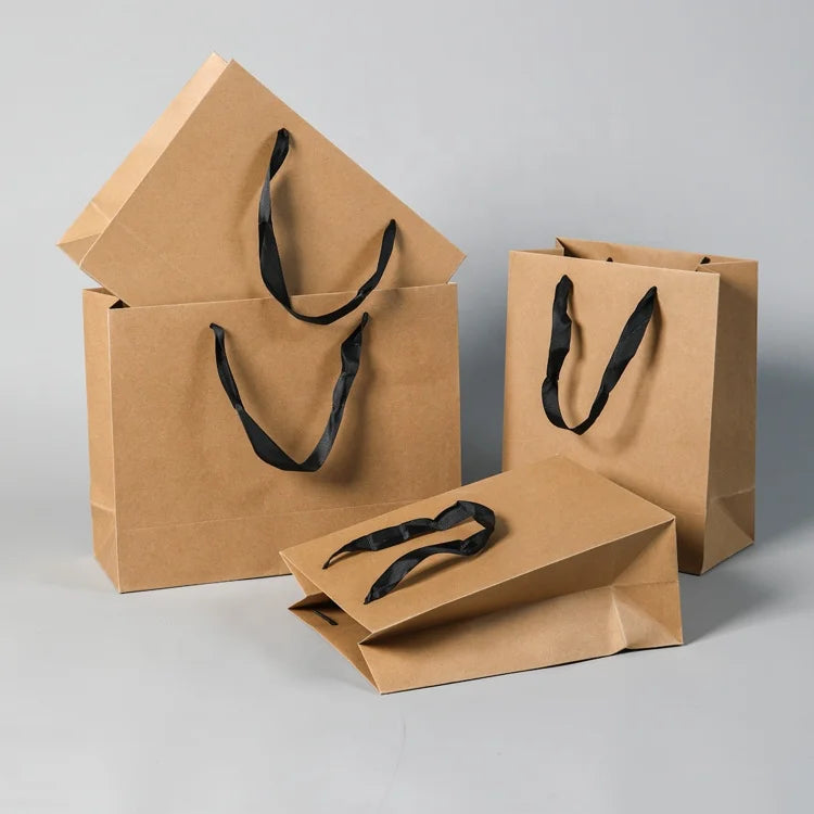 Luxury Eco-Friendly Brown Kraft Paper Gift Bag Magnetic Closure for Clothing Crafts Shoe Shopping-Accessories Ribbon Packaging