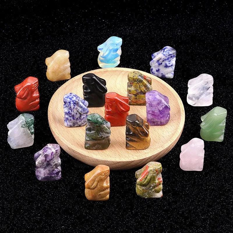 1inches Hand Carved Stone Rabbit Figurine Cute Animal Stone Healing Crystal Gemstone Rabbit Animal Statue for Home Decoration