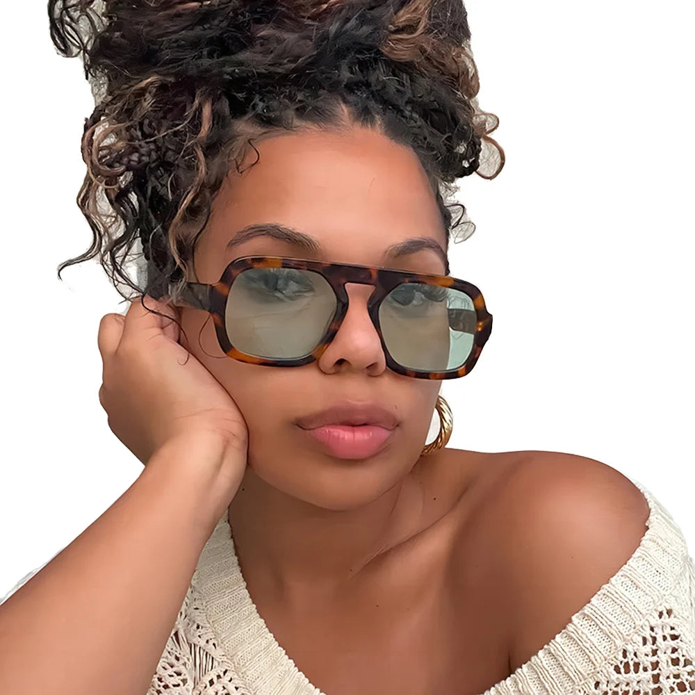 Custom Logo Vintage Double Bridge Square Sun Glasses High Quality Square Sun Glasses Luxury Men Women Sunglasses 2025