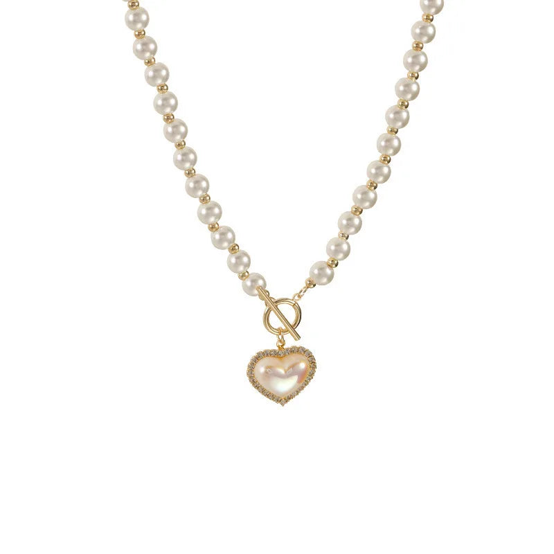 RisingMoon 2023 Summer New Fashion Pearl Love Heart Pendant Necklace for Women
