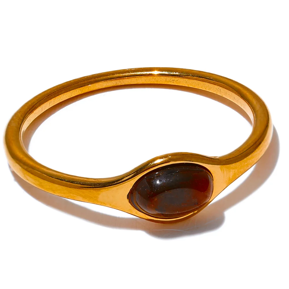 JINYOU 2864 Chic Natural Stone Stainless Steel Fashion Ring Minimalist Gold Color Waterproof France Jewelry Women Accessories