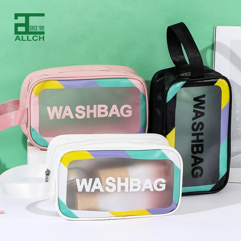 2025 Trendy Waterproof PU PVC Cosmetic Bag Girls Waterproof Portable Makeup Toiletry Bag Zipper Fashion Travel Accessory
