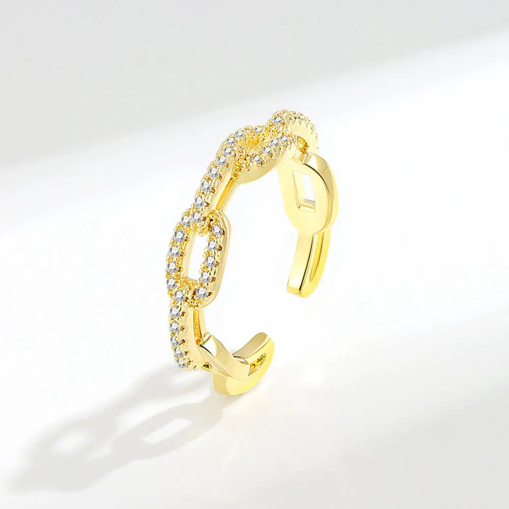Adjustable Open Shiny Cz Zircon Stone Pave Stackable Eternity Wedding Band Ring 18K Gold Plated Brass Cubic Zirconia Ring Female