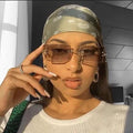Lady Frameless Type square Women Shades Fashion Custom Sunglass case Set Rimless Sun Glasses Metal Eyewear Sunglasses