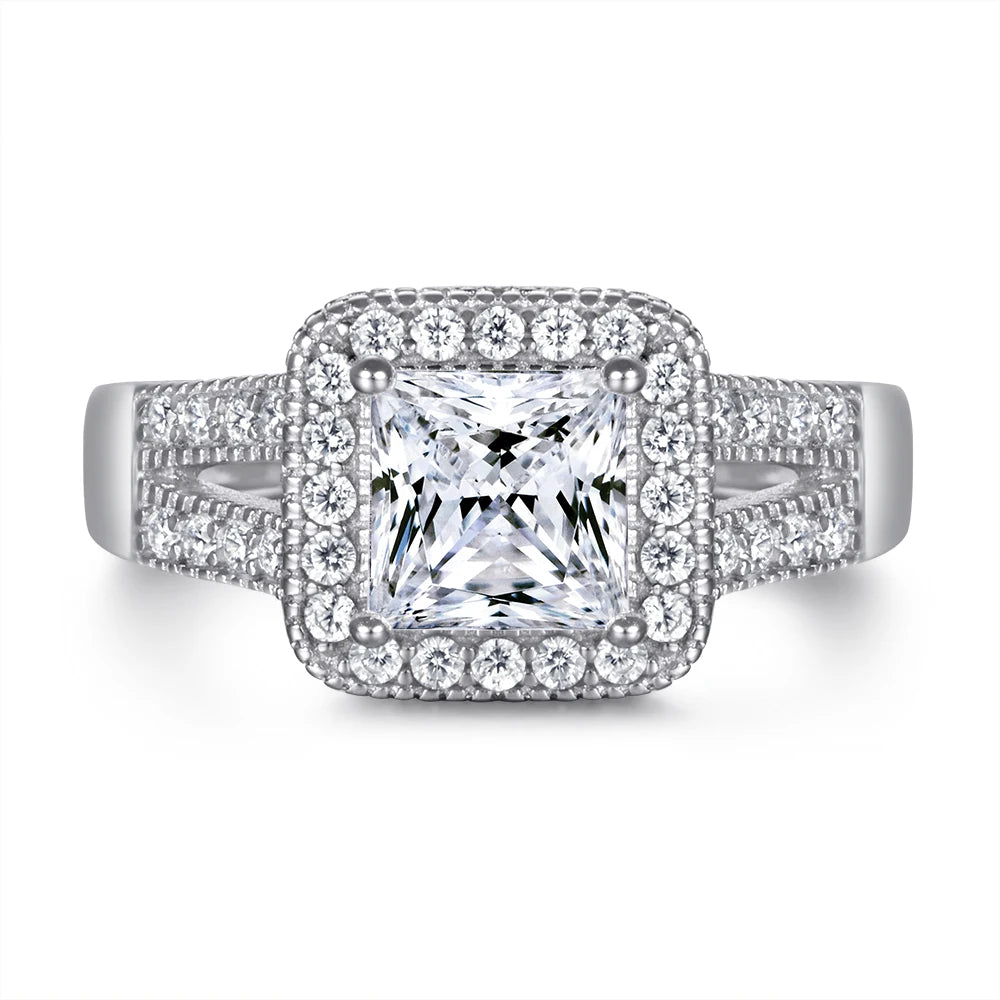 Elegant Jewelry Supplier 925 Silver Princess Cut Rhodium Plated Anti Tarnish AAA Zirconia Ring OEM/ODM Factory Wholesale