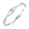 Simple Lines Cross Wave Cuff Bangles 925 Sterling Silver Flower Shape Diamond Bangles for Women Girls