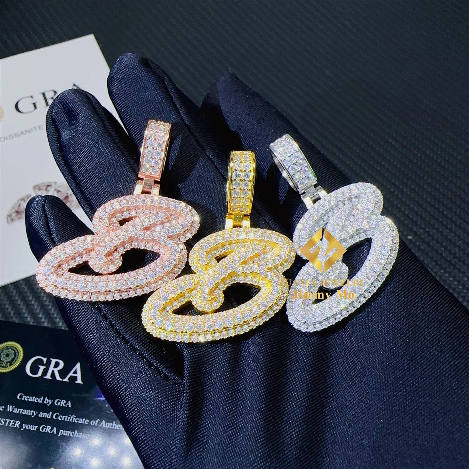 GRA Certificates Hip Hop Iced Out Fire Jewelry 925 Sterling Silver VVS1 Moissanite Initial B Letter Pendant