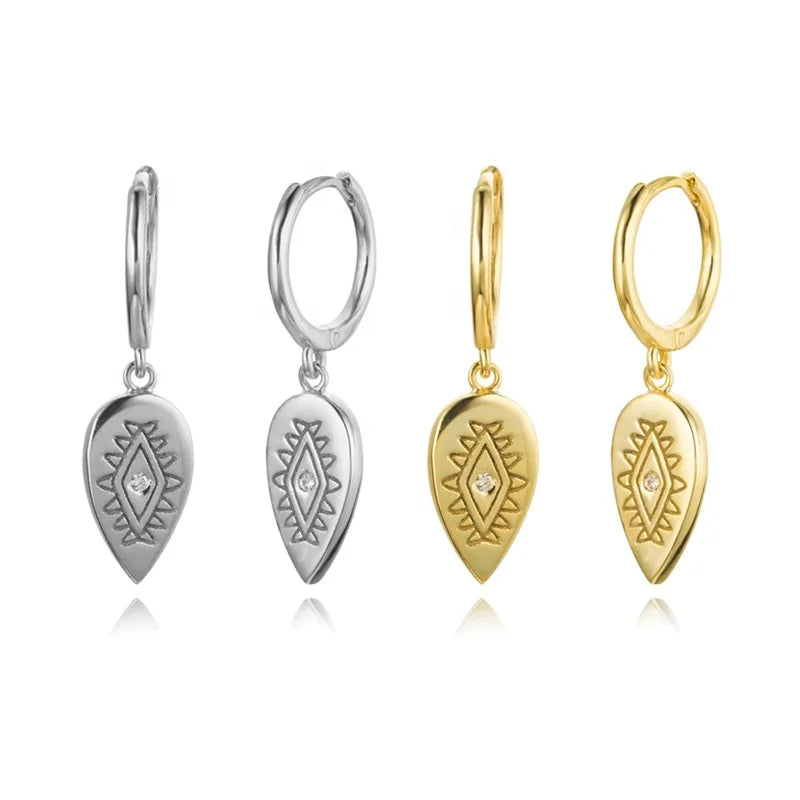 YHE0167 Women's S925 Sterling Silver Hoop Earrings with Zircon Eye Dangle Indian Designs & 18k Gold Plating for Anniversaries