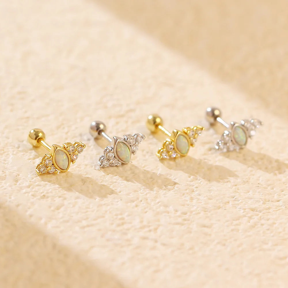 Ins Fashion Sterling Silver Jewelry S925 Opal Screw Stud Earring Jewelry Sterling Silver Minimalist Zircon Stud Earrings Women