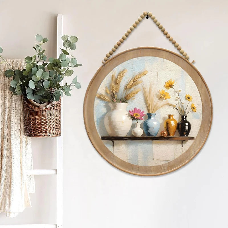 Art Deco Farmhouse Rustic Floral Vase Wall Art Print with Wooden Frame Still Life for Bedroom and Living Room Home Decor Hanging