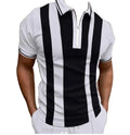 Top Fashion Men's Striped for Polo Business Formal Work Shirt Knitted Short Sleeve Zipper Closure