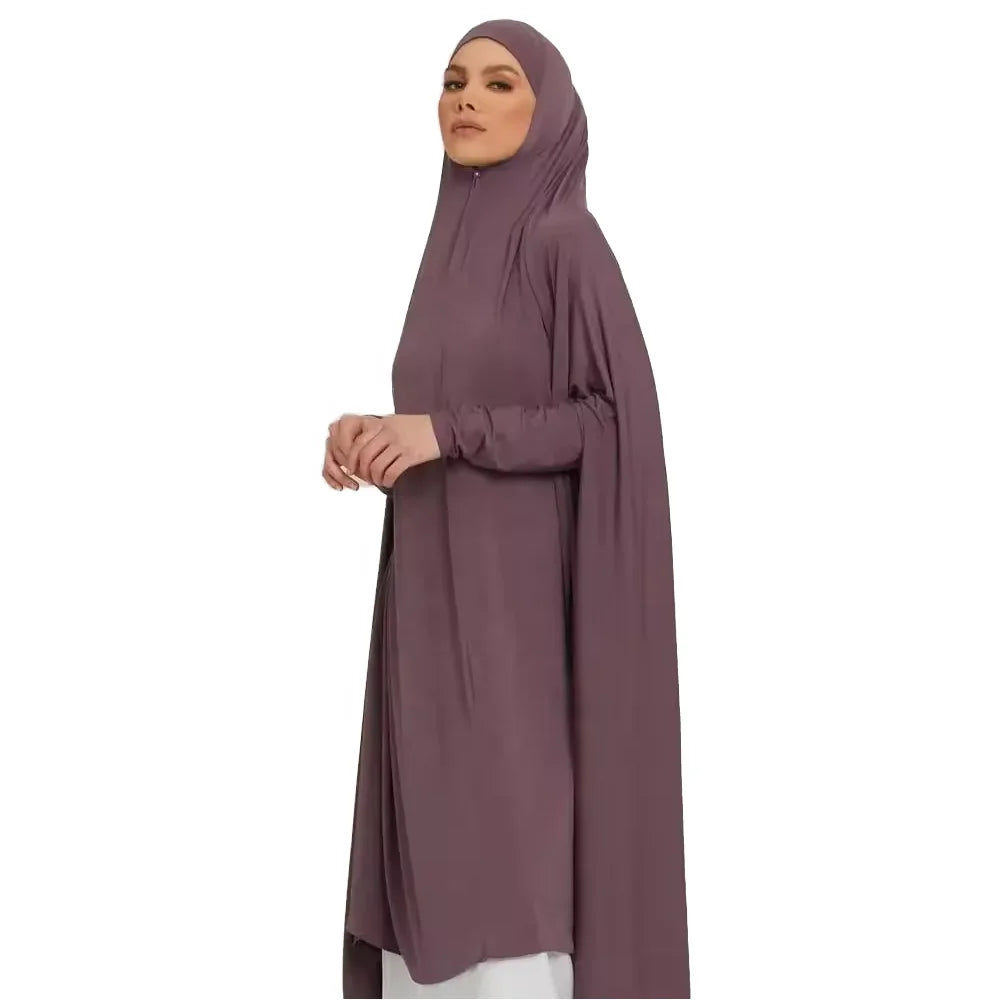 Islamic Women's Clothing for Prayer Plain Long Sleeved Solid Color Jersey Long Muslim Robe Casual Swing Prayer Clothing