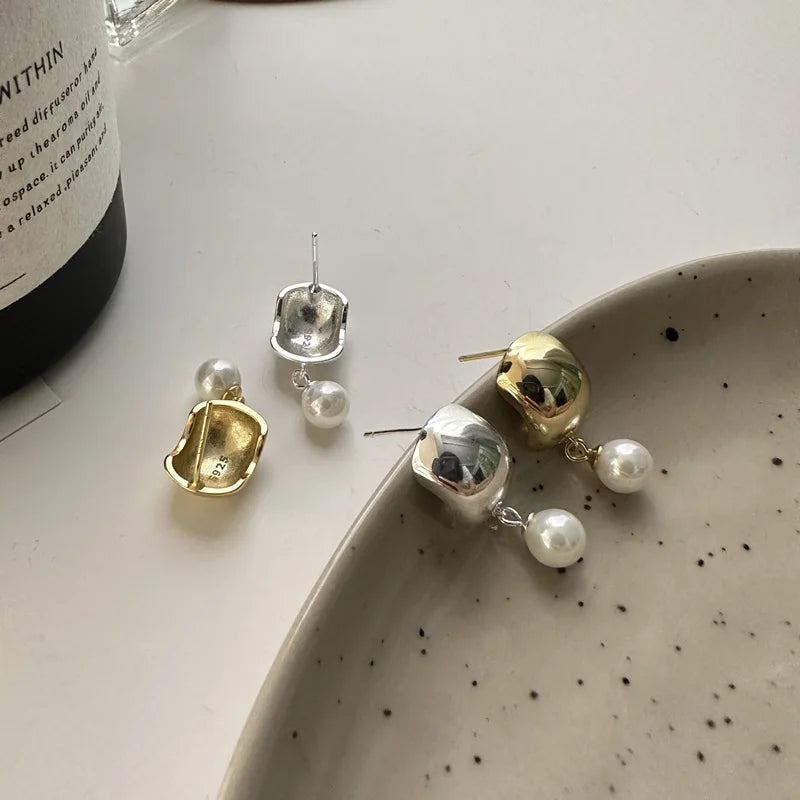 Factory Wholesale 925 Sterling Silver Glossy Round Pearl Stud Earrings for Girls Women Christmas Gifts